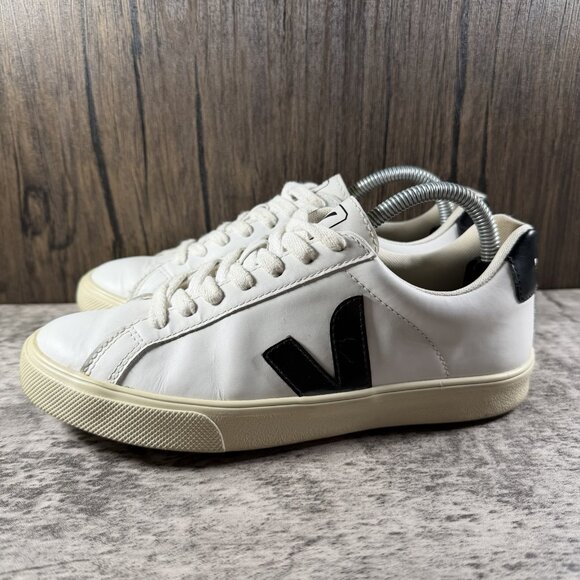 VEJA Esplar Leather Sneakers White Black Low Top Lace Up Women's 36/US 5 - Picture 4 of 10